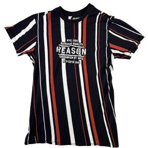 Reason Clothing Mens Striped Graphic T-Shirt Black Red White NYC Embroidered M